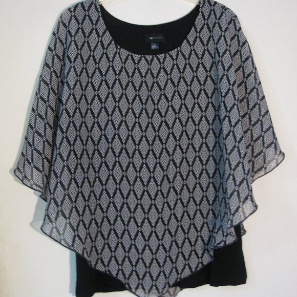 * AB Studio Blouse XL Semi Sheer Overlay Attached Tank Black White - Picture 1 of 5